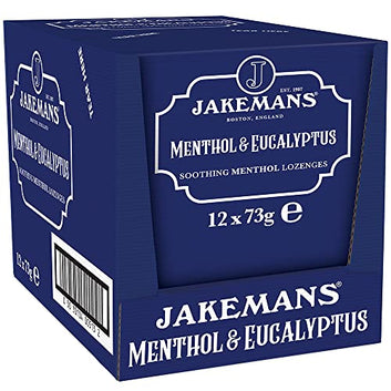 Jakemans Menthol & Eucalyptus 73g - Pack of 12 - Soothing Menthol Lozenges - Suitable for Vegetarians, Clear