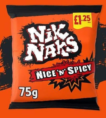 Nik Naks Nice 'n' Spicy Crisps 20 x 75g - Perfect for Parties Spicy Snacks, Bulk Buy Full Box, Lunchbox Treat, School, Office