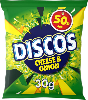 Disco Flavour Cheese & Onion Crisps - 30 x 30g Snack Packs Party Perfect, Retro Snacks