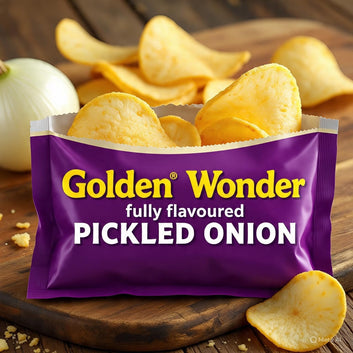 Golden Wonder Pickled Onion Flavour Crisps, 32 x 32.5g Bulk Buy Snacks, Perfect for Parties, Snacks, Lunchboxes