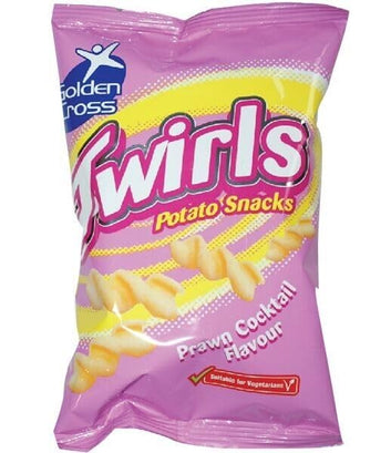 Golden Cross Twirls Crisps 36 X 25G Full Box Chips Crisps Potato Snacks 3 Flavours Available Cheddar cheese & Spanish onion Salt & Vinegar and Prawn Cocktail