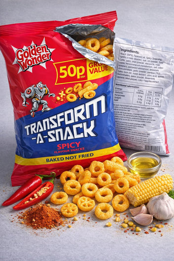 Golden Wonder Transform -A-Snack 30 × 27g Spicy Flavour, Perfect for School, Lunches, Parties, Lunch Snack Size Crisps Chips