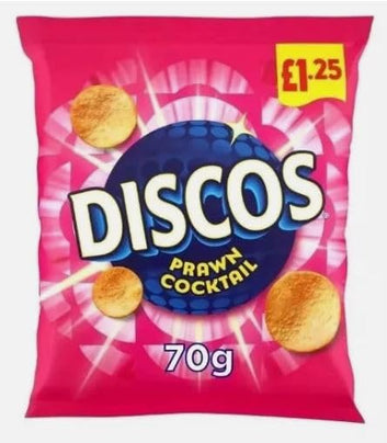 Discos Prawn Cocktail Flavour Crisps 16 x 70g Party Perfect Lunchbox Snack KP Large Bag Full Box PM£1.25 Crunchy Crispy Snack