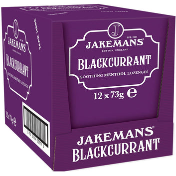 Jakemans Blackcurrant 73g - Pack of 12 - Soothing Menthol Sweets - Suitable for Vegetarians