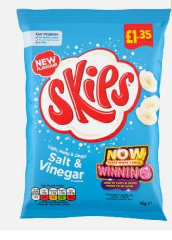 Skips Salt & Vinegar Crisps 16 x 45g Bags Light, Zingy & Melty Snacks Perfect for Lunchboxes Bulk Buy Chips Party Snacks Tasty PMP£1.35 Grab Bag