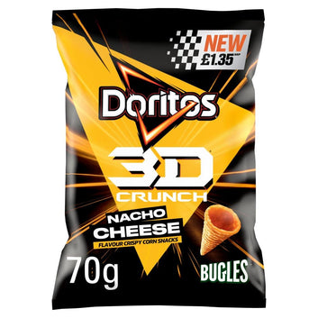 Doritos 3D Crunch Nacho Cheese Flavour Crispy Corn Snacks, Bugles Shape, 18 x 70g