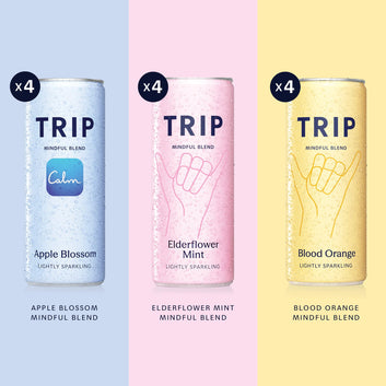 TRIP Mindful Blend – Cherry Lemon Sparkling Drink with Magnesium + Lion’s Mane + Chamomile + Lemon Balm. Low Calorie, No Added Sugar and Vegan