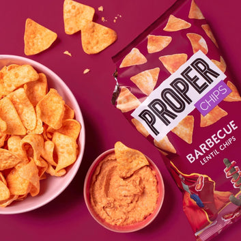 PROPER CHIPS 64 Pack Salt & Vineger, Barbeque Lentil Chips Multipack Vegan Gluten Free 32 x Salt Vineger, 32 x Barbeque Healthy Snacks for Kids Lunch Box, Birthday Party Food, Movie Night 2 x 32Pack
