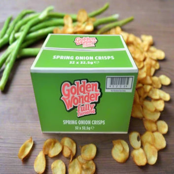 Golden Wonder Spring Onion Flavour Crisps, 32 x 32.5g Bulk Buy Snacks, Perfect for Parties, Snacks, Lunchboxes