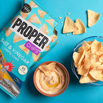 PROPERCHIPS - 32 Pack Salt & Vineger, Barbeque Lentil Chips Multipack Vegan Gluten Free 16 x Salt Vineger, 16 x Barbeque Party Snack, School Birthday, Office Snacks
