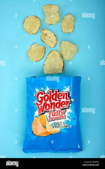 Golden Wonder Salt & Vinegar Flavour Crisps, 32 x 32.5g Bulk Buy Snacks, Lunchbox, Parties, Full Box